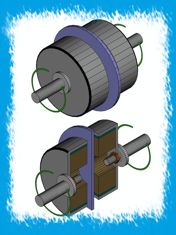 Synchroniczne sprzęgło magnetyczne w wykonaniu tarczowym - rzut przestrzenny.