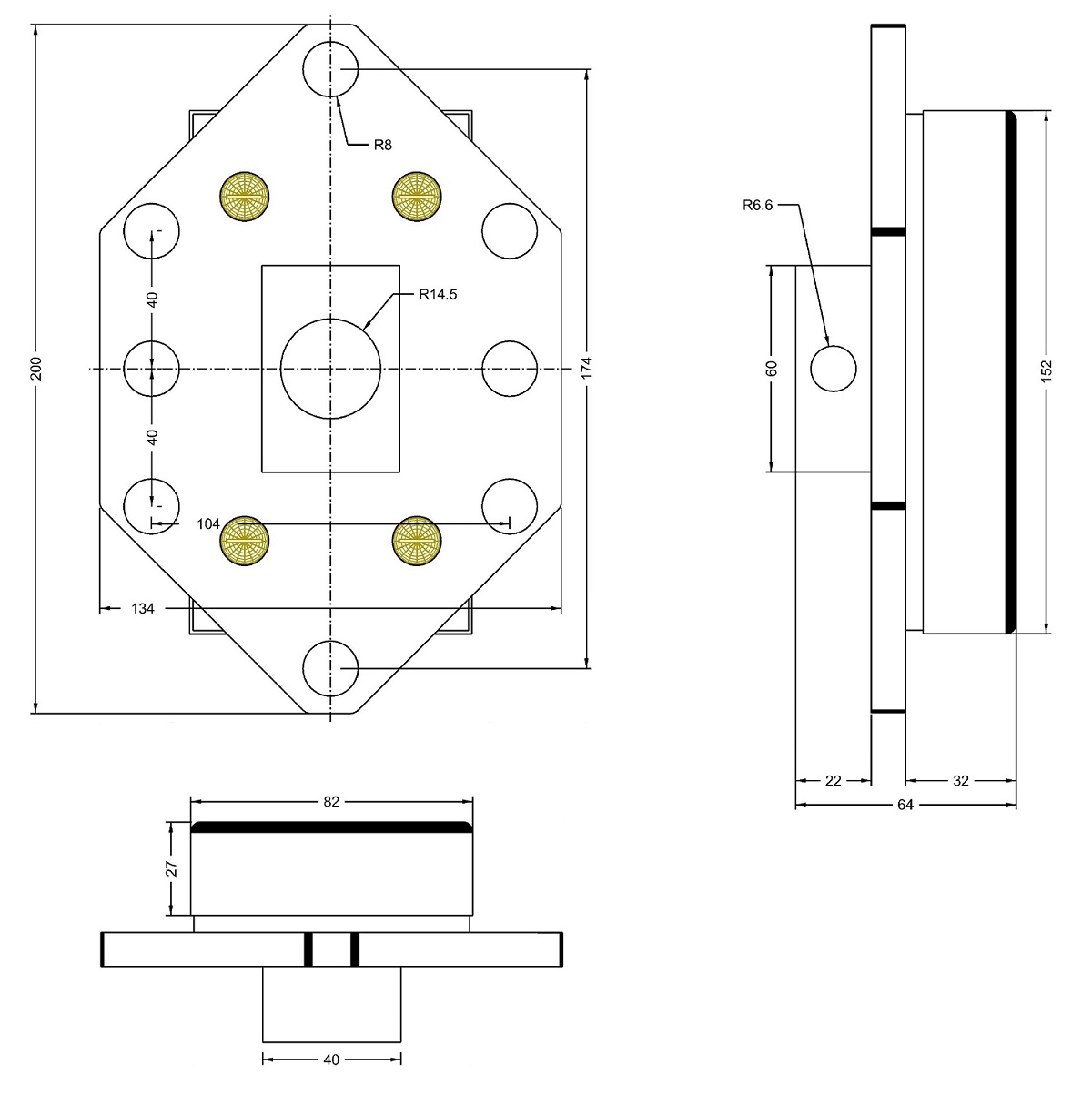 Wymiary magnetycznego rozdzielacza blach typu MRB-T/152X82/SAT.